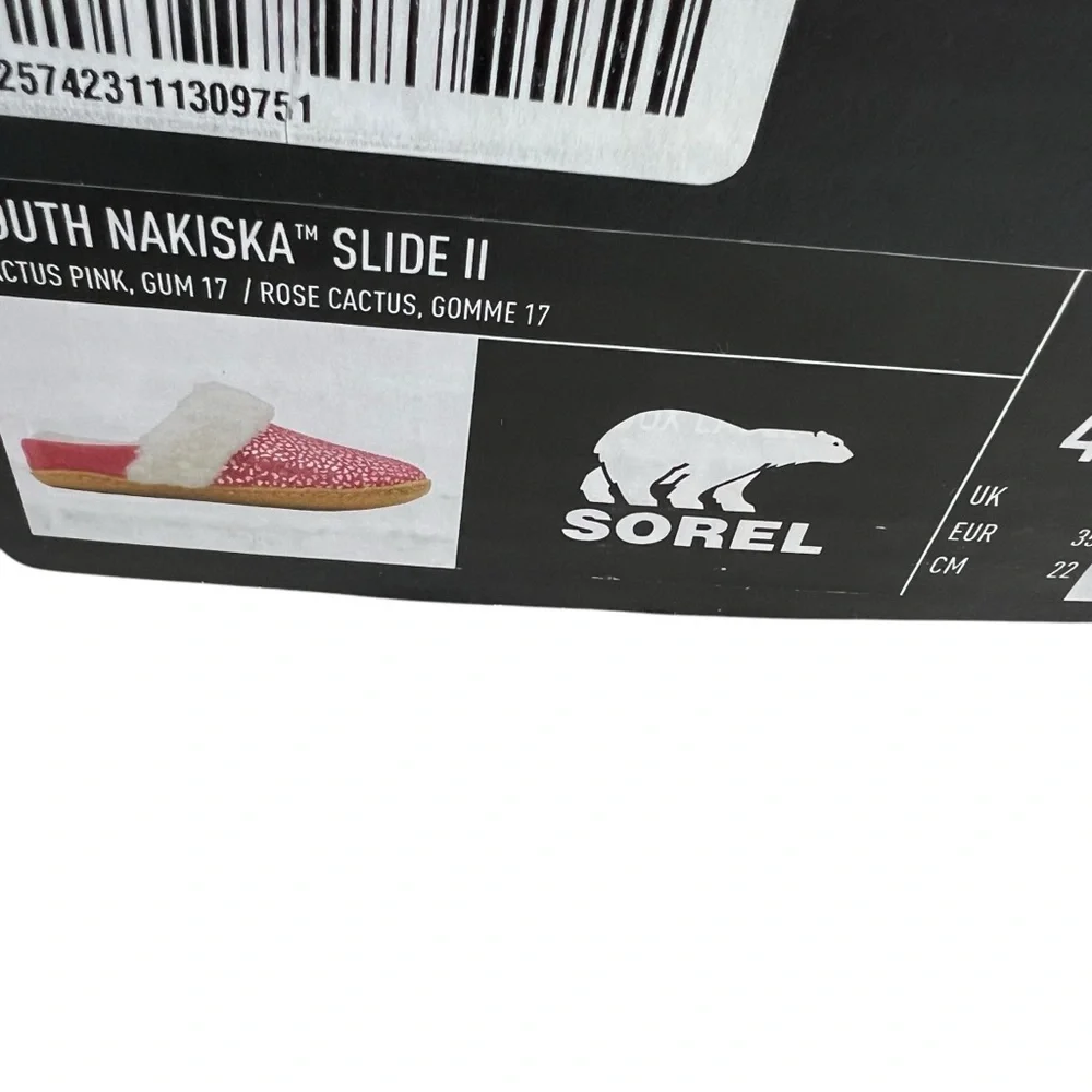 Sorel NEW Youth Nakiska Slide II Cactus Pink/White Fuzzy Slipper Youth 3, 4, 5